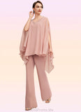 Piper Jumpsuit/Pantsuit V-neck Floor-Length Chiffon Mother of the Bride Dress With Beading STG126P0014560