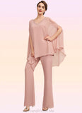 Piper Jumpsuit/Pantsuit V-neck Floor-Length Chiffon Mother of the Bride Dress With Beading STG126P0014560