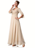 Leah Empire V-neck Floor-Length Chiffon Mother of the Bride Dress With Ruffle Beading STG126P0014597