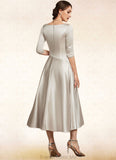 Valery A-Line V-neck Tea-Length Satin Mother of the Bride Dress With Ruffle STG126P0014598