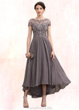 Sophie A-Line Scoop Neck Asymmetrical Chiffon Lace Mother of the Bride Dress With Beading Sequins STG126P0014599