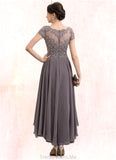 Sophie A-Line Scoop Neck Asymmetrical Chiffon Lace Mother of the Bride Dress With Beading Sequins STG126P0014599