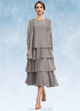 Allyson A-Line Scoop Neck Tea-Length Chiffon Mother of the Bride Dress With Cascading Ruffles STG126P0014603