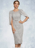 Aliya Sheath/Column Scoop Neck Knee-Length Chiffon Lace Mother of the Bride Dress With Beading STG126P0014605