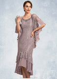 Harper Trumpet/Mermaid Scoop Neck Asymmetrical Chiffon Lace Mother of the Bride Dress With Beading Sequins STG126P0014606