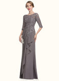 Paige A-Line Scoop Neck Floor-Length Chiffon Lace Mother of the Bride Dress With Cascading Ruffles STG126P0014608