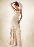 Rayna A-Line One-Shoulder Sweep Train Chiffon Mother of the Bride Dress With Beading Cascading Ruffles STG126P0014610