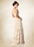 Rayna A-Line One-Shoulder Sweep Train Chiffon Mother of the Bride Dress With Beading Cascading Ruffles STG126P0014610