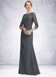 Dulce Sheath/Column Scoop Neck Floor-Length Chiffon Lace Mother of the Bride Dress With Ruffle STG126P0014611