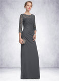 Dulce Sheath/Column Scoop Neck Floor-Length Chiffon Lace Mother of the Bride Dress With Ruffle STG126P0014611
