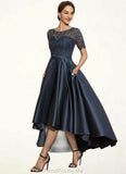 Abbey A-Line Scoop Neck Asymmetrical Satin Lace Mother of the Bride Dress With Pockets STG126P0014613