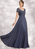 Natasha A-line V-Neck Floor-Length Chiffon Lace Mother of the Bride Dress With Beading Sequins STG126P0014614