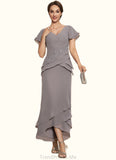 Abbey Sheath/Column V-neck Asymmetrical Chiffon Mother of the Bride Dress With Appliques Lace Cascading Ruffles STG126P0014617