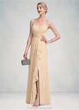 Princess A-Line V-neck Floor-Length Chiffon Lace Mother of the Bride Dress With Split Front Cascading Ruffles STG126P0014619
