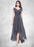 Neveah A-Line V-neck Asymmetrical Tulle Mother of the Bride Dress With Ruffle Beading Sequins STG126P0014620