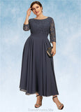 Alana A-Line Scoop Neck Tea-Length Chiffon Lace Mother of the Bride Dress With Sequins STG126P0014621