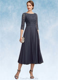 Alana A-Line Scoop Neck Tea-Length Chiffon Lace Mother of the Bride Dress With Sequins STG126P0014621