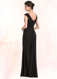 Eleanor A-Line V-neck Floor-Length Chiffon Mother of the Bride Dress With Beading Split Front Cascading Ruffles STG126P0014623