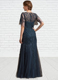 Camille Trumpet/Mermaid Scoop Neck Floor-Length Tulle Lace Mother of the Bride Dress With Sequins STG126P0014625