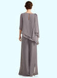 Areli Jumpsuit/Pantsuit Scoop Neck Floor-Length Chiffon Mother of the Bride Dress With Beading STG126P0014630