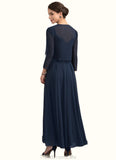 Viv A-line V-Neck Ankle-Length Chiffon Lace Mother of the Bride Dress With Sequins STG126P0014637