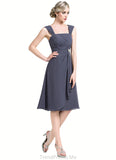America A-Line Square Neckline Knee-Length Chiffon Mother of the Bride Dress With Crystal Brooch Cascading Ruffles STG126P0014639