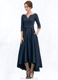 Thelma A-Line V-neck Asymmetrical Satin Mother of the Bride Dress With Beading Sequins Pockets STG126P0014641