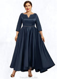 Thelma A-Line V-neck Asymmetrical Satin Mother of the Bride Dress With Beading Sequins Pockets STG126P0014641