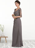 Nova A-line V-Neck Floor-Length Chiffon Lace Mother of the Bride Dress With Cascading Ruffles STG126P0014645