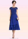 Serenity A-Line Scoop Neck Tea-Length Chiffon Lace Mother of the Bride Dress STG126P0014685