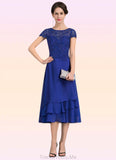 Serenity A-Line Scoop Neck Tea-Length Chiffon Lace Mother of the Bride Dress STG126P0014685