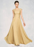 Selena A-Line Scoop Neck Floor-Length Chiffon Lace Mother of the Bride Dress With Beading Sequins STG126P0014717
