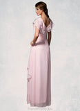 Reyna A-Line V-neck Floor-Length Chiffon Mother of the Bride Dress With Crystal Brooch Cascading Ruffles STG126P0014796