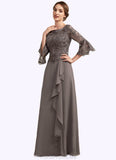 Joslyn A-Line Scoop Neck Floor-Length Chiffon Lace Mother of the Bride Dress With Beading Cascading Ruffles STG126P0014797