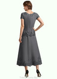 Lucia A-Line Scoop Neck Tea-Length Chiffon Lace Mother of the Bride Dress With Sequins STG126P0014800