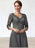 Nadia A-Line V-neck Asymmetrical Chiffon Lace Mother of the Bride Dress With Sequins STG126P0014803