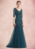 Clara Trumpet/Mermaid V-neck Sweep Train Tulle Lace Mother of the Bride Dress With Beading Sequins STG126P0014804