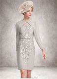 Addison Sheath/Column Scoop Neck Knee-Length Chiffon Lace Mother of the Bride Dress With Beading Sequins STG126P0014811