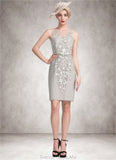 Addison Sheath/Column Scoop Neck Knee-Length Chiffon Lace Mother of the Bride Dress With Beading Sequins STG126P0014811