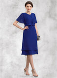 Bailey A-Line Scoop Neck Knee-Length Chiffon Mother of the Bride Dress With Cascading Ruffles STG126P0014813