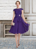 Alivia A-Line Scoop Neck Knee-Length Chiffon Lace Mother of the Bride Dress With Beading STG126P0014814