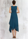 Emilia A-Line Scoop Neck Asymmetrical Chiffon Mother of the Bride Dress With Beading Cascading Ruffles STG126P0014817