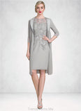 Kinsley Sheath/Column Scoop Neck Knee-Length Chiffon Lace Mother of the Bride Dress With Ruffle Beading STG126P0014821