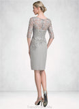Kinsley Sheath/Column Scoop Neck Knee-Length Chiffon Lace Mother of the Bride Dress With Ruffle Beading STG126P0014821