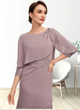 Azul Sheath/Column Scoop Neck Asymmetrical Chiffon Mother of the Bride Dress With Ruffle Lace Sequins STG126P0014826