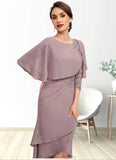 Azul Sheath/Column Scoop Neck Asymmetrical Chiffon Mother of the Bride Dress With Ruffle Lace Sequins STG126P0014826