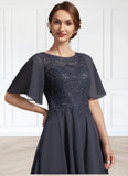 Heidi A-Line Scoop Neck Tea-Length Chiffon Lace Mother of the Bride Dress With Sequins STG126P0014830