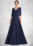 Denisse A-Line V-neck Floor-Length Stretch Crepe Mother of the Bride Dress With Bow(s) STG126P0014831