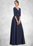 Denisse A-Line V-neck Floor-Length Stretch Crepe Mother of the Bride Dress With Bow(s) STG126P0014831