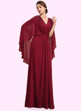 Hana A-Line V-neck Floor-Length Chiffon Mother of the Bride Dress With Ruffle Beading Sequins STG126P0014833